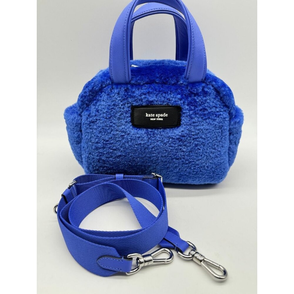 KATE SPADE NY Apres Chic faux-fur shearling small satchel crossbody bag -BLUE - Picture 11 of 16